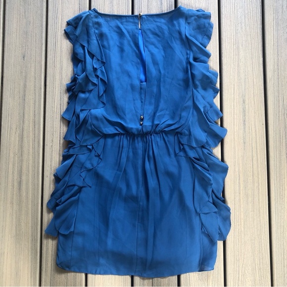 NWT Tibi Silk Royal Blue Ruffle Blouson Sleeveless Mini Formal Dress Size 8 - Picture 6 of 11